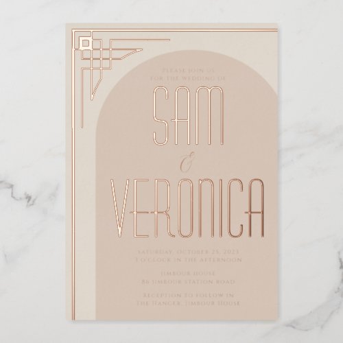 Beige Modern Deco Arch Foil Invitation