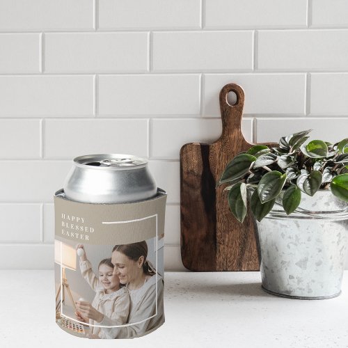 Beige Modern Family Photo  Happy Blessed Easter Can Cooler