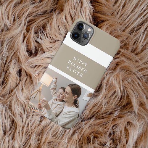 Beige Modern Family Photo  Happy Blessed Easter iPhone 11Pro Max Case