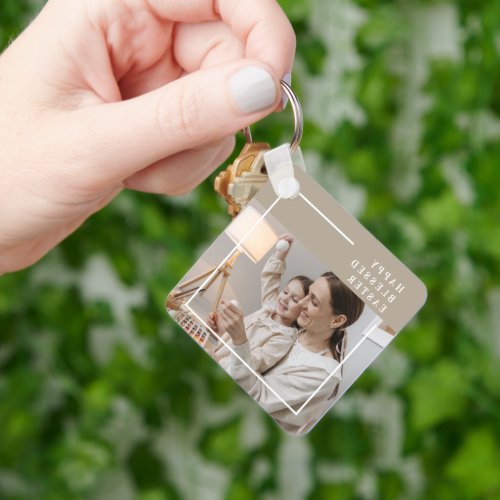 Beige Modern Family Photo  Happy Blessed Easter Keychain