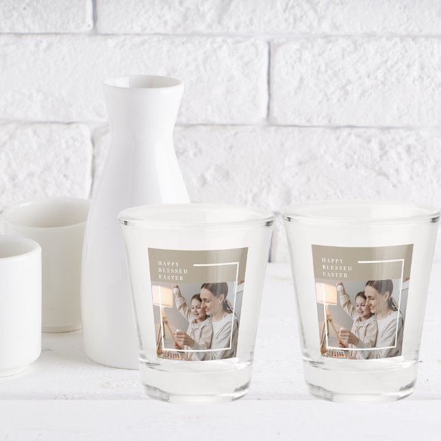Beige Modern Family Photo | Happy Blessed Easter Shot Glass (Creator Uploaded)