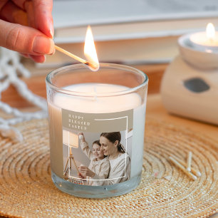 Beige Modern Family Photo Happy Blessed Easter Square Sticker