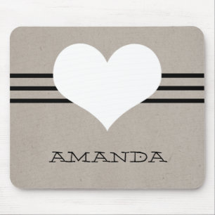 Beige Modern Heart Mousepad