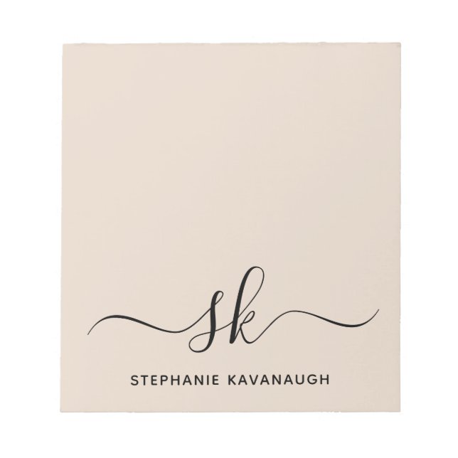 Beige Modern Minimal Name Initial Monogram  Notepad (Front)