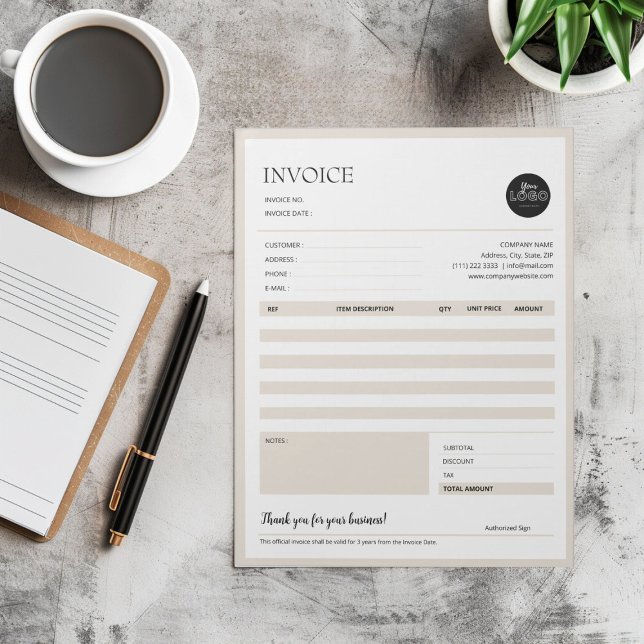 Beige Modern Minimalist Business Invoice Template Notepad (Beige Modern Minimalist Business Invoice Template Notepad desktop mock up)