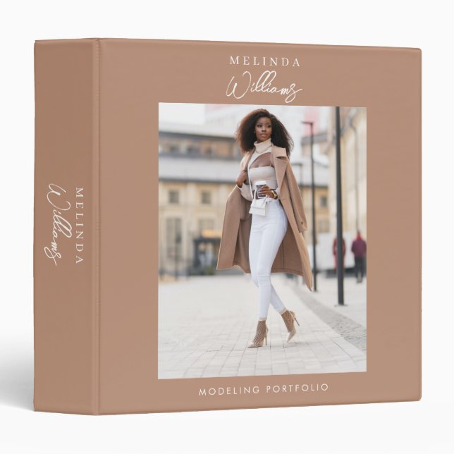 Beige Modern Model Acting Portfolio Custom Photo 3 Ring Binder (Front/Spine)
