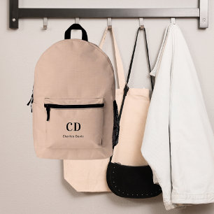 Beige modern monogram initials name printed backpack