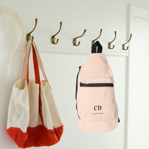 Beige modern monogram initials name sling bag