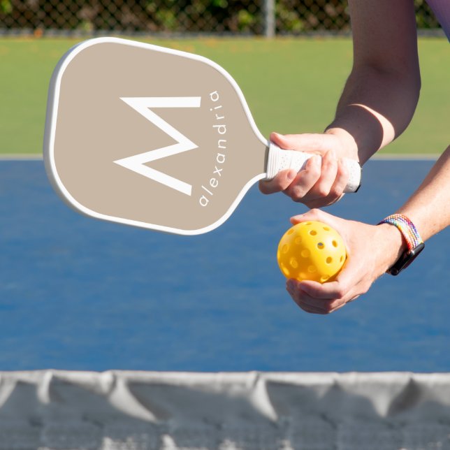 Beige Modern Monogram Pickleball Paddle (Insitu)