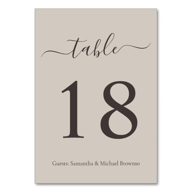 Beige Modern Script Romantic Wedding Table Number