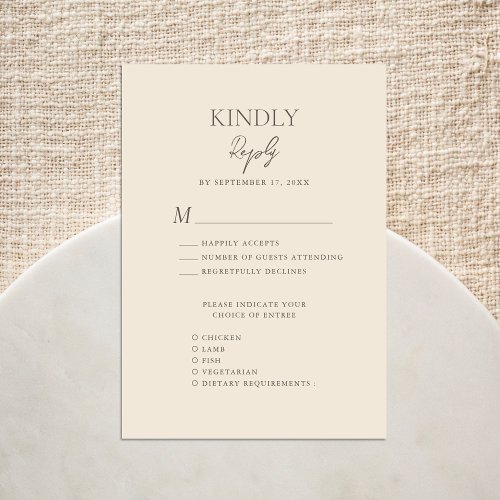 Beige Modern Whimsical Script Bohemian Wedding RSVP Card