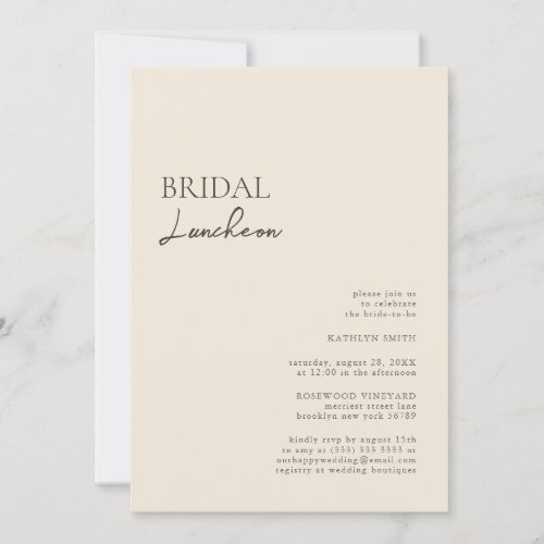 Beige Modern Whimsical Script Bridal Luncheon Invitation