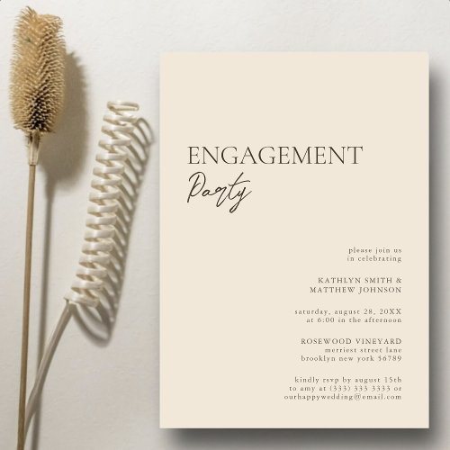 Beige Modern Whimsical Script Engagement Party Invitation