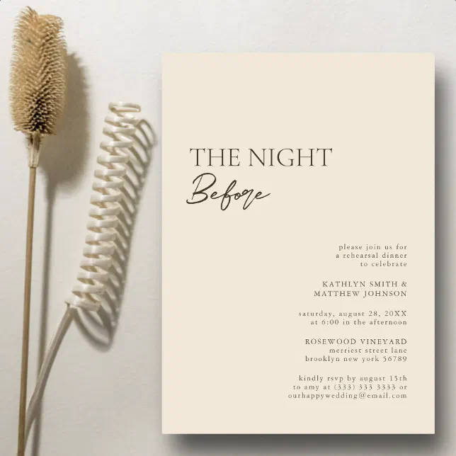 Beige Modern Whimsical Script The Night Before Invitation | Zazzle