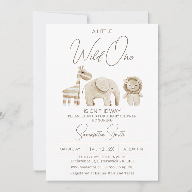 Beige Modern Wild One Safari Baby Shower Invitation (Front)