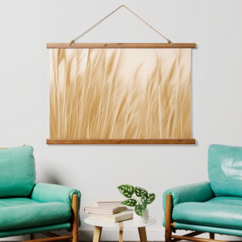 Beige Monochrome Pampas Grass Photo Realistic Hanging Tapestry