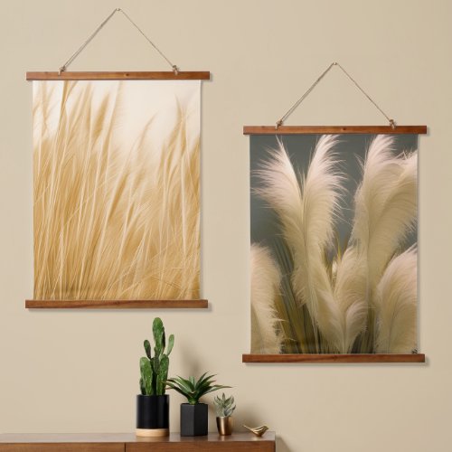 Beige Monochrome Pampas Grass Photo Realistic Hanging Tapestry