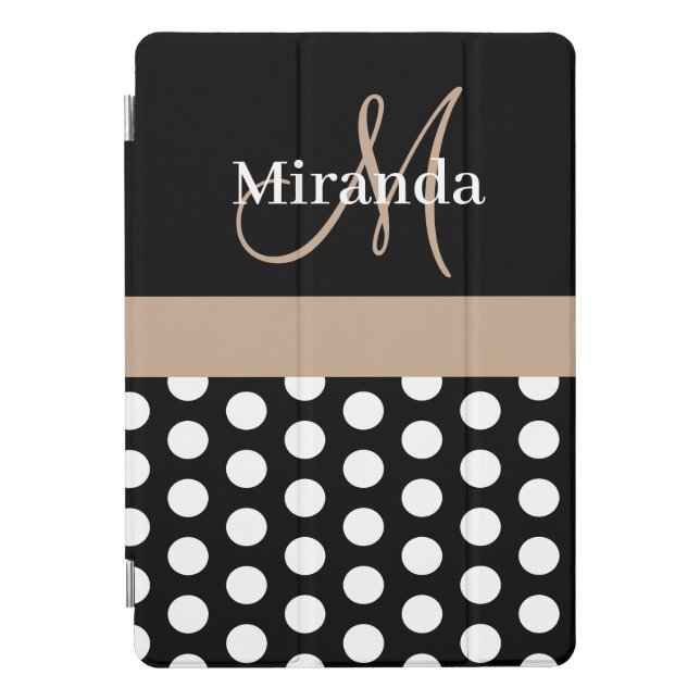 Beige Monogram Black White Polka Dot iPad Pro Cover (Front)