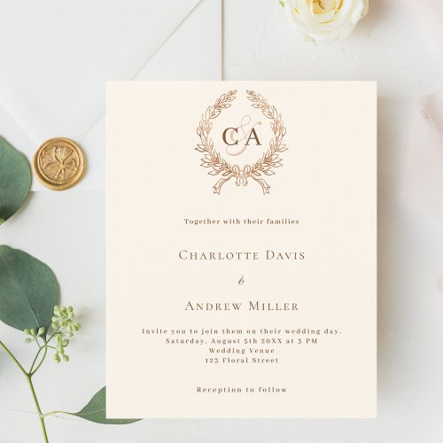 Beige monogram budget wedding invitation