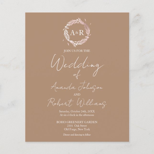 Beige Monogram Budget Wedding Invitations (Front)