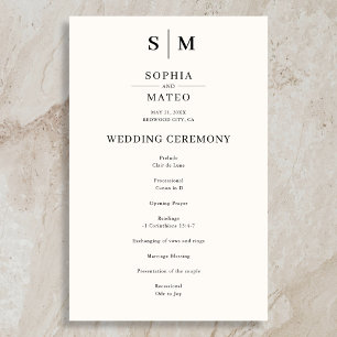 Beige Monogram Classic Wedding Program