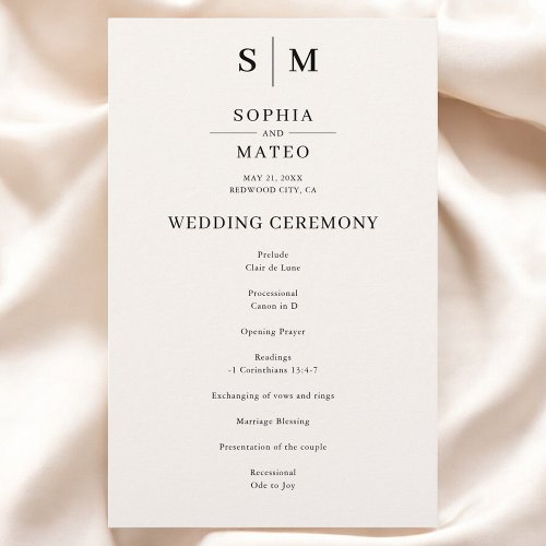 Beige Monogram Classic Wedding Program