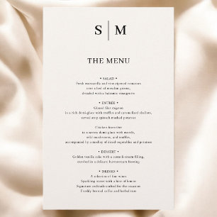 Beige Monogram Elegant Minimalist Wedding Menu