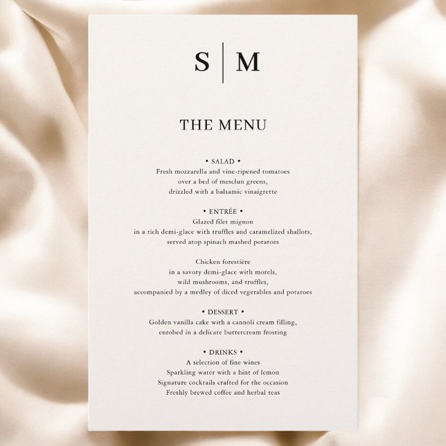 Beige Monogram Elegant Minimalist Wedding Menu (Creator Uploaded)