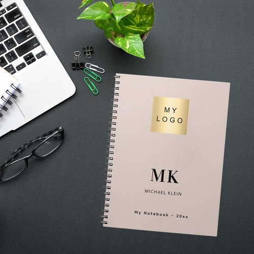 Beige monogram initials business logo notebook