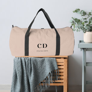 Beige monogram initials name duffle bag