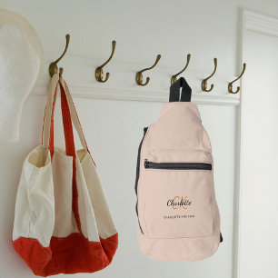 Beige monogram initials name modern sling bag