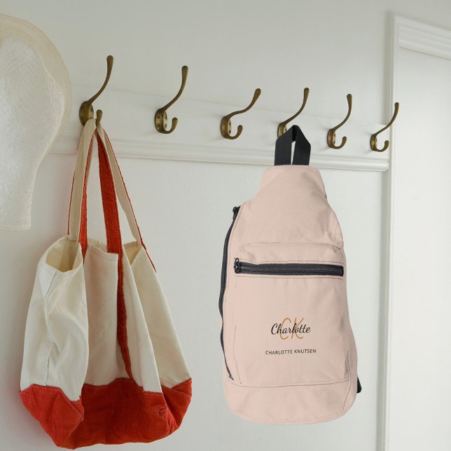 Beige monogram initials name modern sling bag (Creator Uploaded)