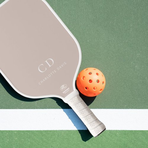 Beige monogram initials name pickleball paddle