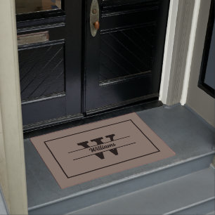 Beige Monogram Personalized Family Name Doormat