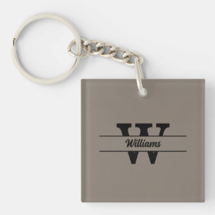 Beige Monogram Personalized Family Name Keychain