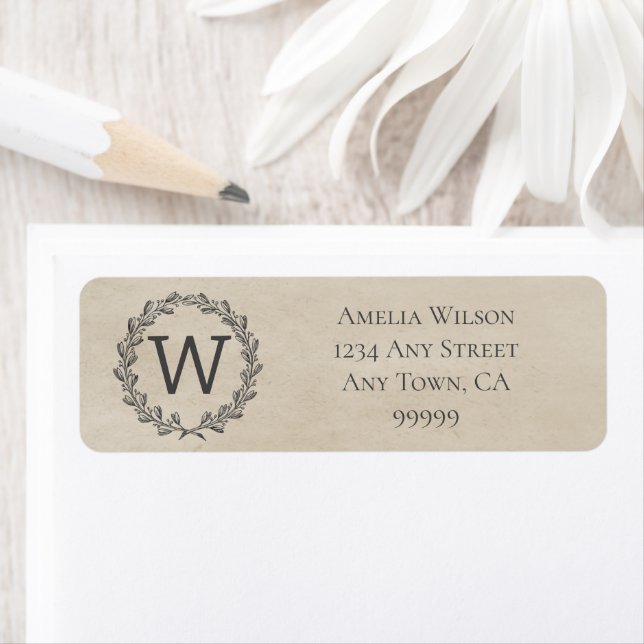 Beige Monogram Wreath Address Label (Insitu)