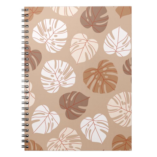 Beige monstera leaves seamless pattern. Trendy han Notebook (Front)