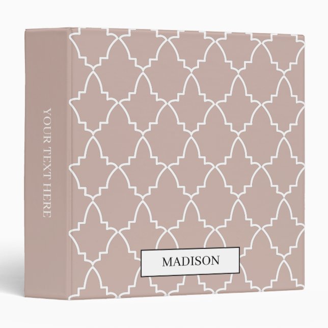 Beige Moroccan Lattice Pattern 3 Ring Binder (Front/Spine)