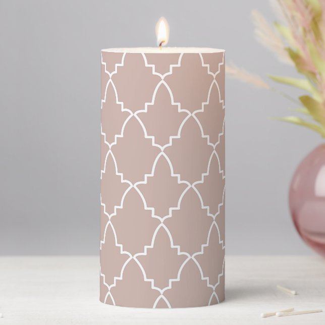 Beige Moroccan Lattice Pattern  Pillar Candle (In Situ)