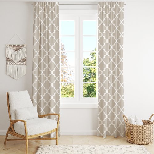 Beige Moroccan Quatrefoil Trellis Blackout Curtains