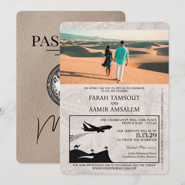 Beige Morocco Passport Wedding Invitation (Front/Back)