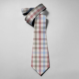 Beige Multicolor Plaid Blue Green Red Stripes Neck Tie