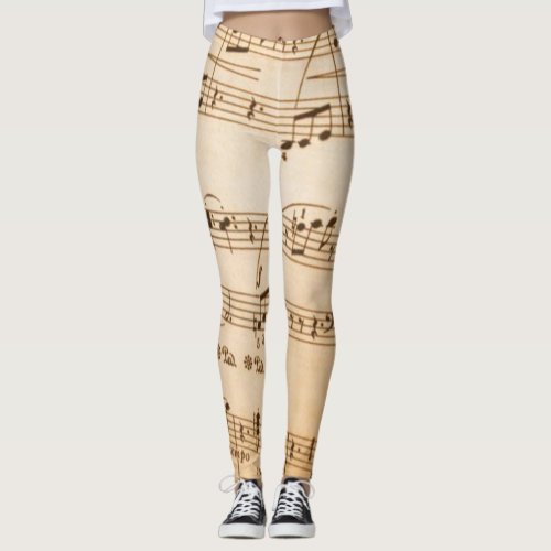 Beige Music Notes Leggings