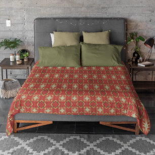 Beige Mustard Green Brown Red Orange Tribal Art Duvet Cover