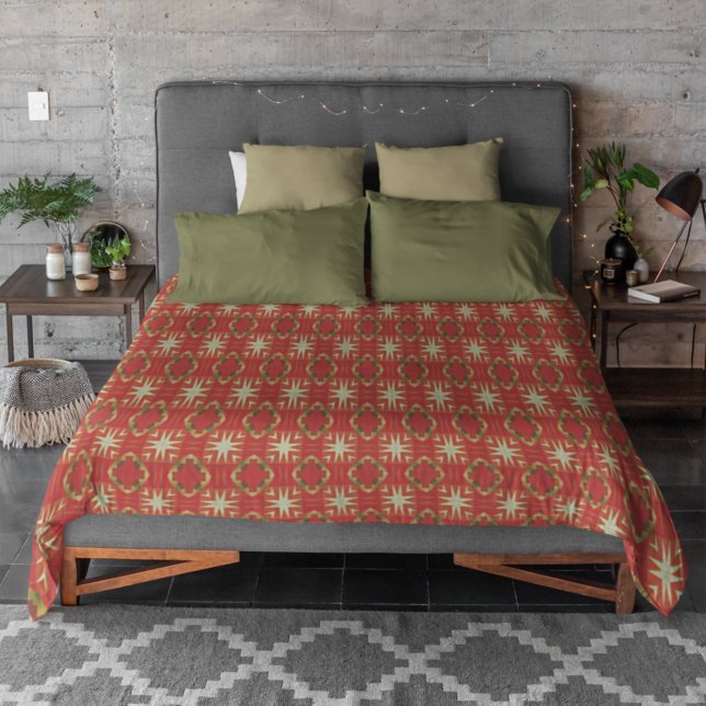 Beige Mustard Green Brown Red Orange Tribal Art Duvet Cover (Creator Uploaded)