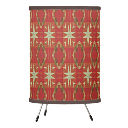 Beige Mustard Green Brown Red Orange Tribal Art Tripod Lamp