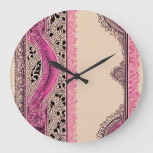 Beige N Pink Lace AI art  Large Clock