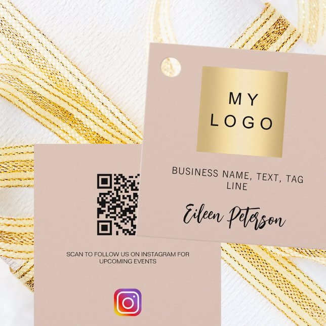 Beige name logo QR Instagram code hang tag (Creator Uploaded)