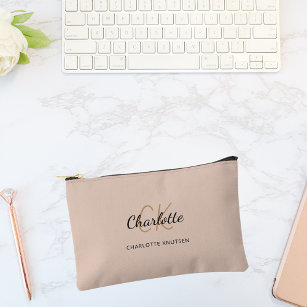 Beige name monogram initials modern accessory pouch