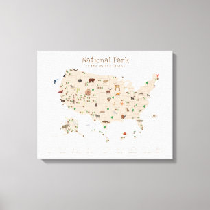 Beige National Park Map Woodland Nursery  Canvas Print